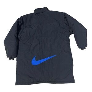 VTG Nike Puffer Zip Up Winter Coat Boys Medium Black Blue 90s Big Swoosh READ